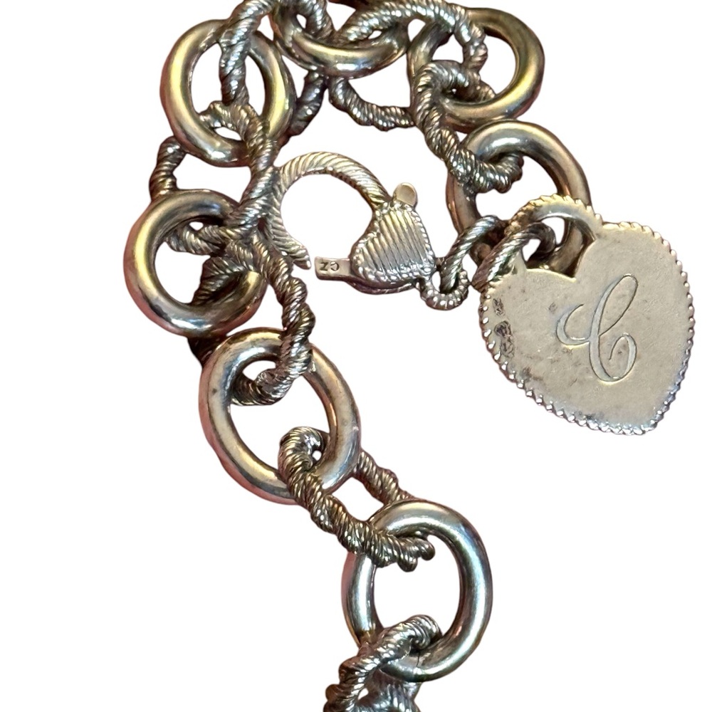 Judith Ripka Chain Bracelet Heart Charm Initial C Sterling Silver 925 CZ - Picture 4 of 8